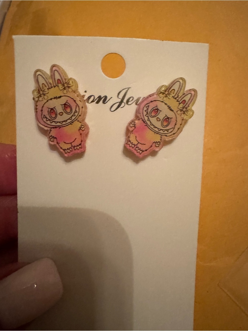 Cute labubu  Stud Earrings in Pink and Yellow